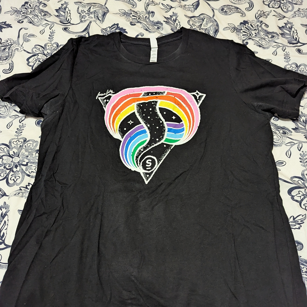 Black T-Shirt with Rainbow Graphic